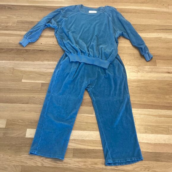 The Great. Blue 100% Cotton Terry Cropped Lounge Set Size Medium - Picture 2 of 13